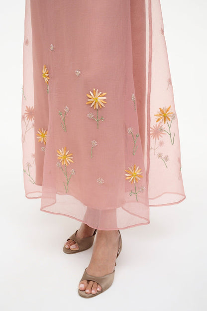 STAUD Albee Dress In Dahlia Daydream Pink - Organza Evening Gown
