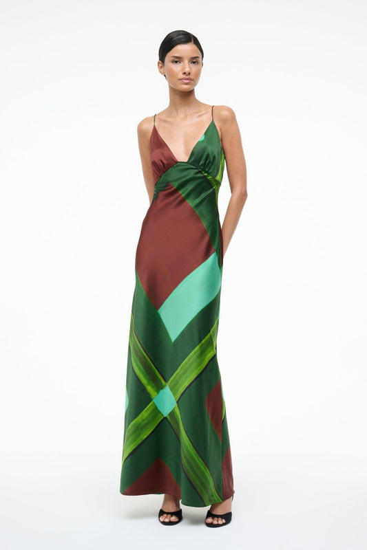 STAUD Hank Silk Dress Emerald Prism