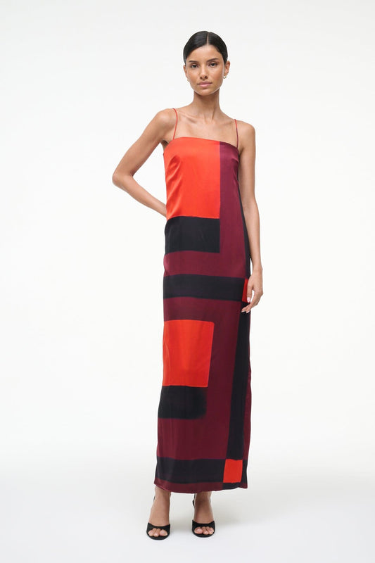 STAUD Mae Silk Dress Ruby Prism