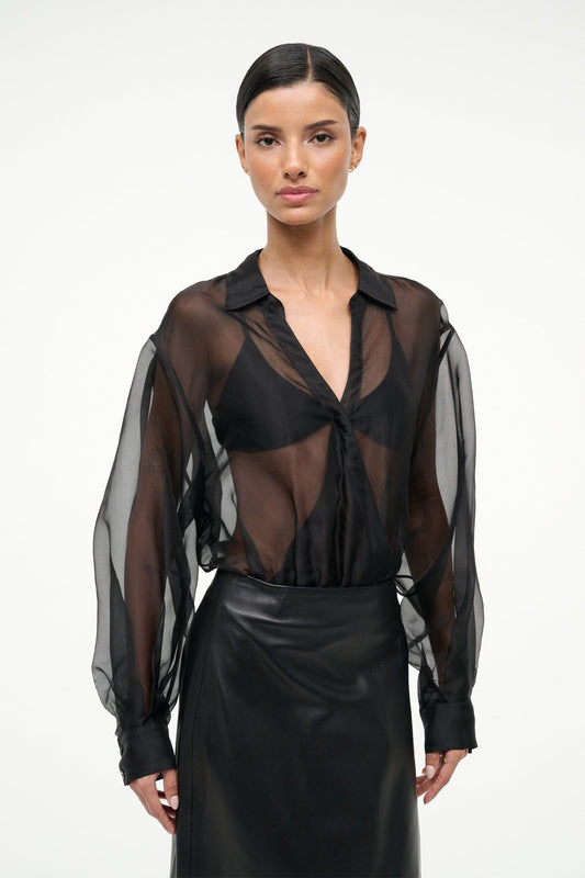 STAUD Eve Silk Bodysuit Black