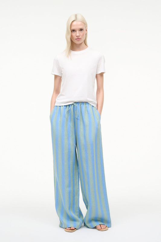 STAUD Mateo Linen Pant Seaport Stripe