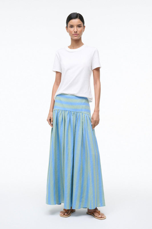 STAUD Procida Linen Skirt Seaport Stripe