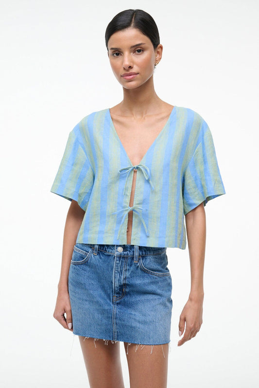 STAUD Ava Linen Top Seaport Stripe