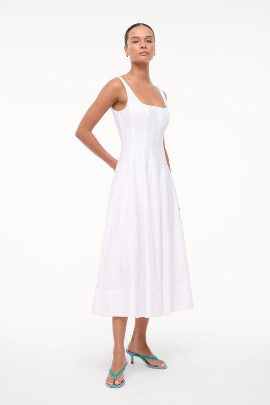 STAUD Wells Dress White Embroidery